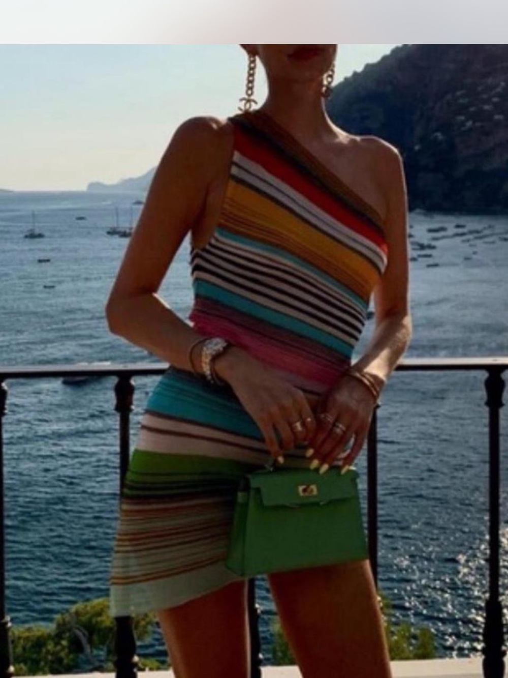 Missoni One-Shoulder Multistripe Mini Dress in Turquoise, Pink, Yellow & Green